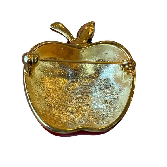 Red White & Blue Enamel & Rhinestone Patriotic Puffy Apple Gold Tone Pin Brooch - Picture 2 of 5